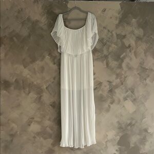 Maternity White Pleated Maxi Dress